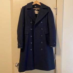 Navy Burberry Wool Coat